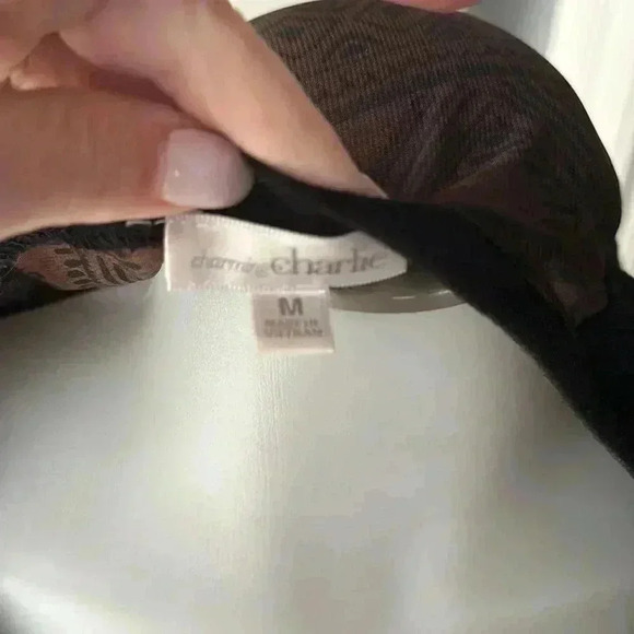Charming Charlie size Medium Rare black and brown 3/4 sleeve sheer back top - Picture 4 of 4